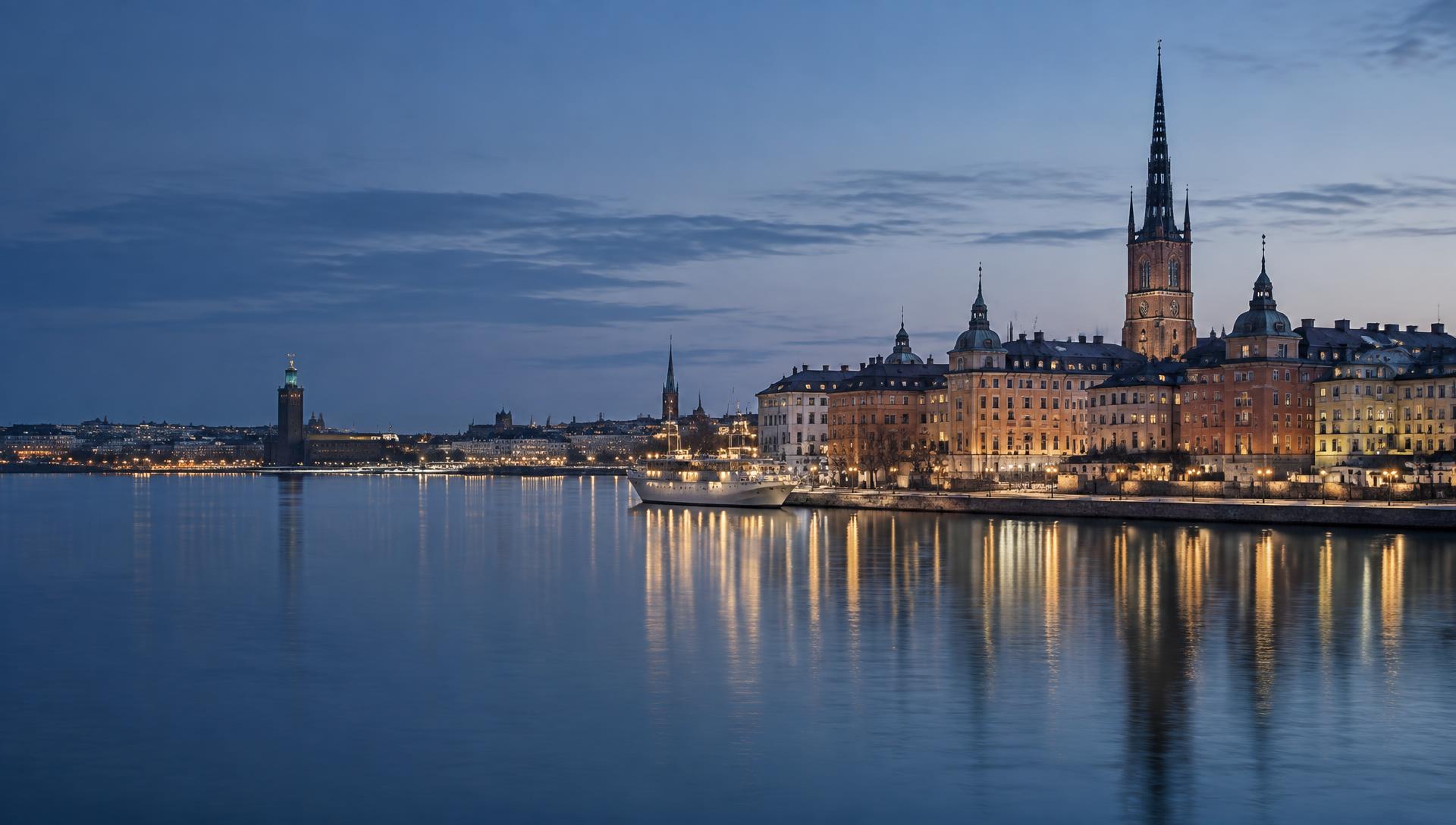 Stockholm waterfront at blue hour